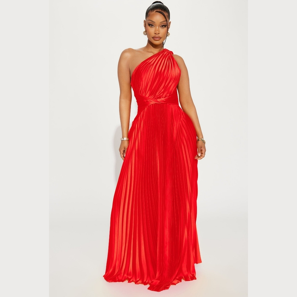 New Without Tag Fashion Nova Vibrant Red One-Shoulder Dress NWOT